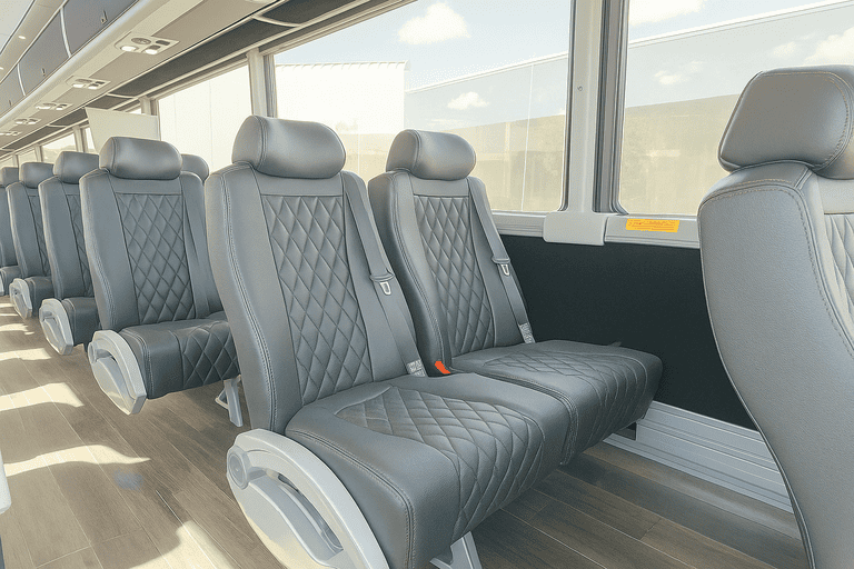interior of Fort Worth Minibus Company charter bus